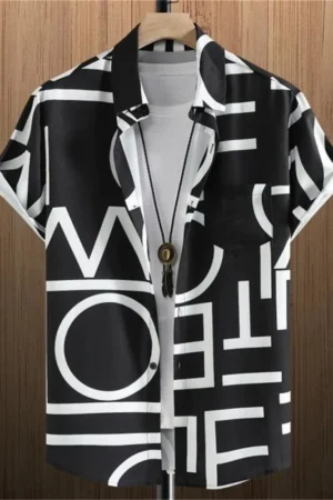 3D Printed Men's Lapel Shirt - Geometric Design, Short Sleeve Hawaiian Style 2