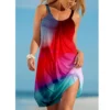 Rainbow Painting Print Women's Fashion Dress Midi Summer Sexy Beach Dress Bohemian Sleeveless Party Dresses Elegant Sundress Hem 3