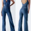 Backless Heart Cutout Denim Jumpsuit - Slim Sleeveless Bodycon One-Piece 4