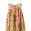 BOHO Bow Ruched Bra Corset Style Flower Print Spaghetti Strap Mini Dress Women Backless Skater Lacing up Sling Robe Holiday 4
