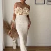 Patchwork Applique Sleeveless Bodycon Dress | Women's Sexy Backless Beach Party Gown (Spring/Summer)