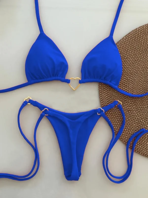 New Solid Color White Bikini Women suit Low Waist Lace-up Fashionable Swimsuit Two-piece Set 5