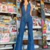 Backless Heart Cutout Denim Jumpsuit - Slim Sleeveless Bodycon One-Piece 2